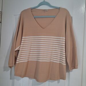 Striped V-Neck Tan and White Women's Top
